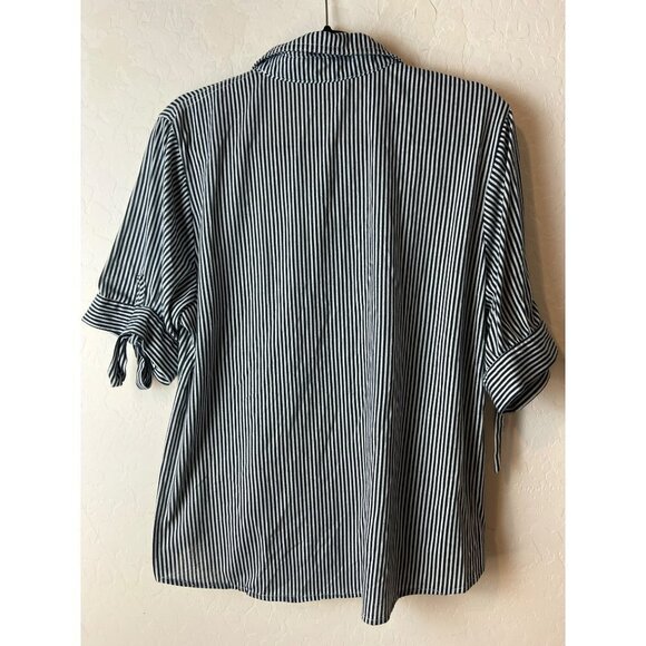 Eden & Olivia Sz 2X Blue White Striped Feminine Blouse with Sleeve Ties Pockets - Picture 5 of 6
